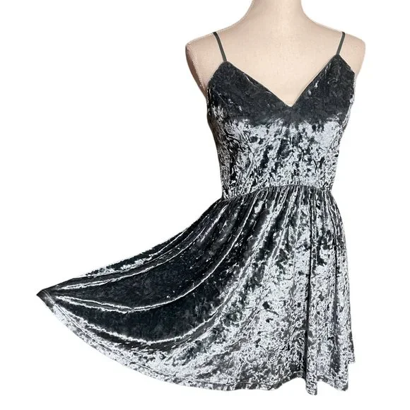 Dresses | Crushed Velvet Dress New M Strappy Crisscross Back Skater Aline  Vneck Flowy | Poshmark